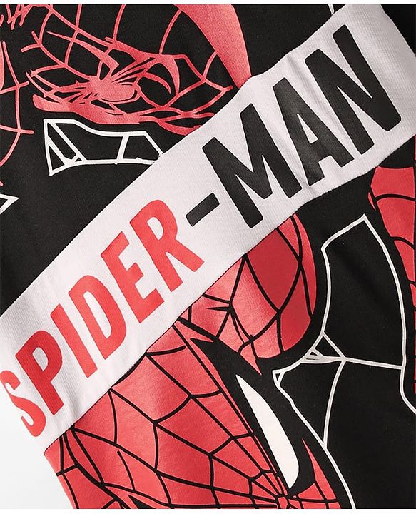 Pine Kids Marvel Terry Knit Half Sleeves Oversize And Drop Shoulder T-Shirt With Spider-Man Graphics - Black