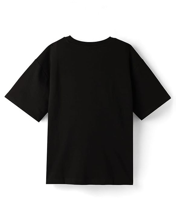 Pine Kids Marvel Terry Knit Half Sleeves Oversize And Drop Shoulder T-Shirt With Spider-Man Graphics - Black
