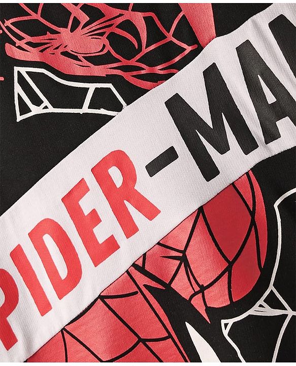 Pine Kids Marvel Terry Knit Half Sleeves Oversize And Drop Shoulder T-Shirt With Spider-Man Graphics - Black