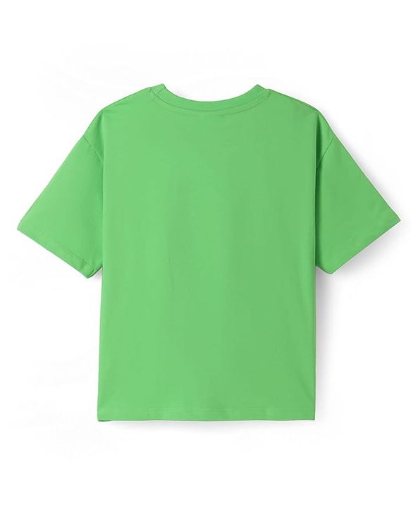 Pine Kids Marvel Terry Knit Half Drop Shoulder Sleeves Oversized T-Shirt with Spider Man Graphics - Green