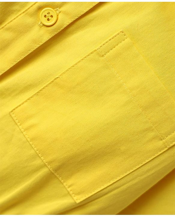 Pine Kids Cotton Woven Half Sleeves Solid Shirt Style Frock - Golden