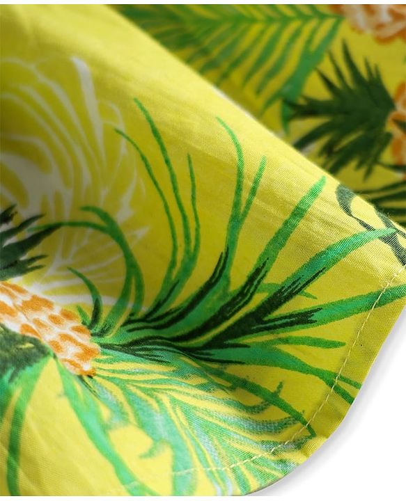 Pine Kids Cotton Woven Frill Sleeves Frock with Tropical Print - Limegreen