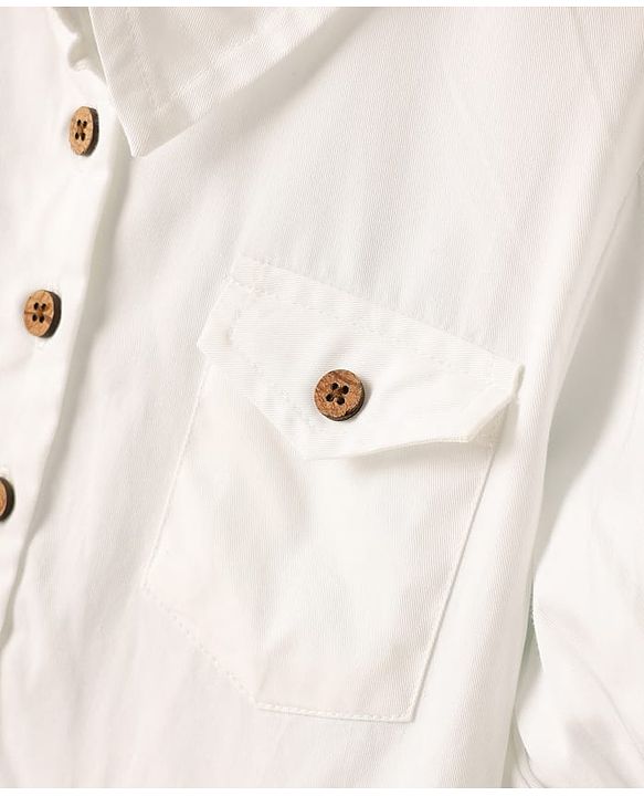 Pine Kids Cotton Woven Half Puffed Sleeves Solid Color Collared Frock - White