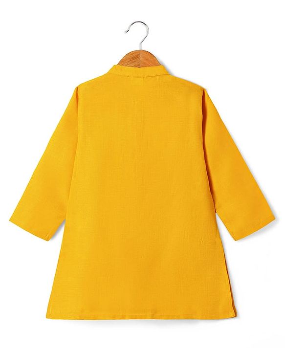 Babyhug Woven Full Sleeves Kurta Pyjama Set With Printed Jacket - Mustard