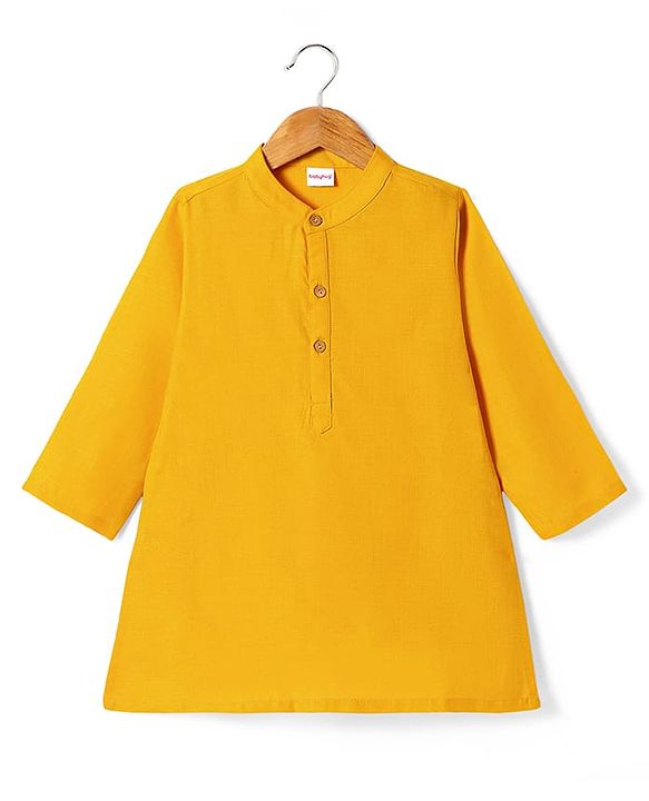 Babyhug Woven Full Sleeves Kurta Pyjama Set With Printed Jacket - Mustard