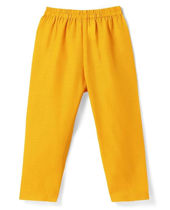 Babyhug Woven Full Sleeves Kurta Pyjama Set With Printed Jacket - Mustard
