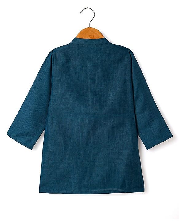 Babyhug Woven Full Sleeves Ethnic Motif Printed Kurta Pajama Set with Jacket & Sequin Detailing - Navy Blue