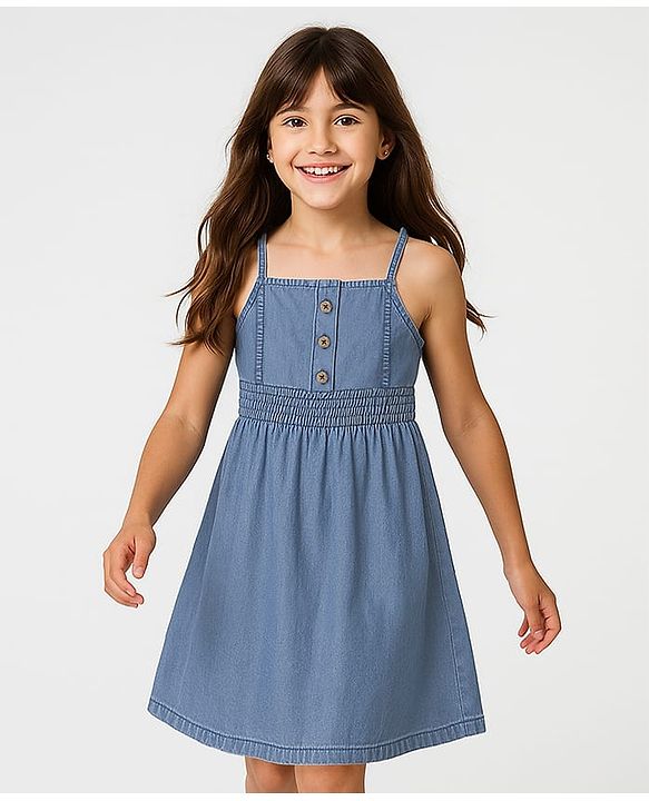 Pine Kids Cotton Woven Sleeveless Solid Frock - Blue