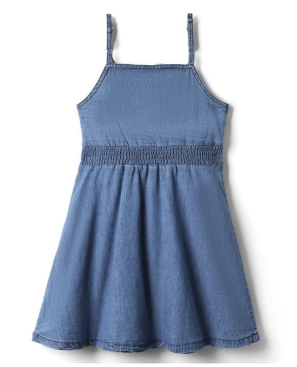 Pine Kids Cotton Woven Sleeveless Solid Frock - Blue