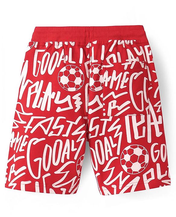Pine Kids Looper Knit Above Knee Length Shorts with Play Text Print - Red