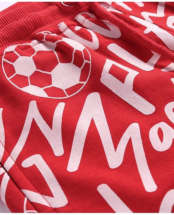 Pine Kids Looper Knit Above Knee Length Shorts with Play Text Print - Red