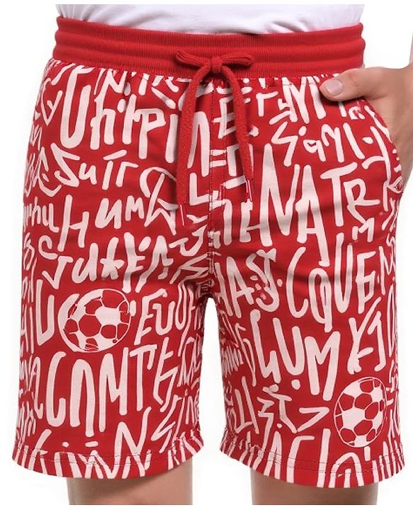 Pine Kids Looper Knit Above Knee Length Shorts with Play Text Print - Red