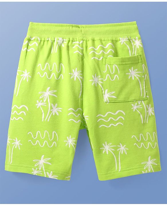 Pine Kids Looper Knit Above Knee Length Shorts With Tropical Theme Print - Lime Green