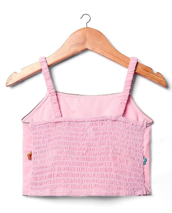 Babyhug Woven Three Fourth Sleeves Top & Palazzo Set with Floral Embroidered Jacket and Lace Detailing - Pink