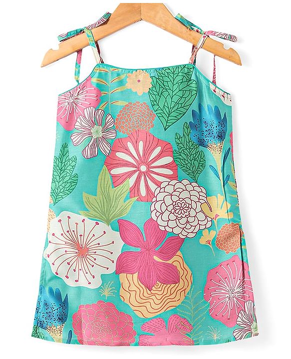 Babyhug Woven Singlet Sleeves Floral Printed Kurti Gharara Set with Dupatta - Mint Green