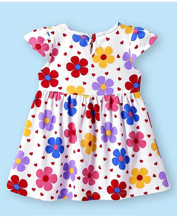 Babyhug Cotton Knit Cap Sleeves Floral & Polka Dot Printed Dresses With Bow Applique Pack of 2 - Red & White