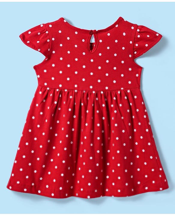 Babyhug Cotton Knit Cap Sleeves Floral & Polka Dot Printed Dresses With Bow Applique Pack of 2 - Red & White