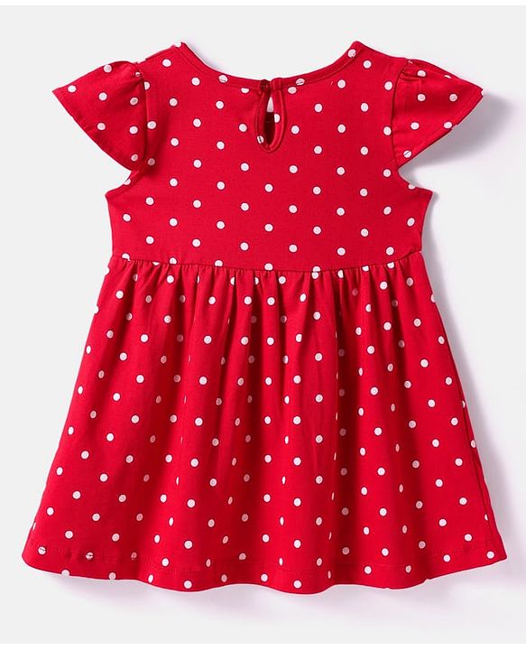 Babyhug 100% Cotton Single Jersey Knit Cap Sleeves Polka Dot Printed Dresses With Bow Applique Pack of 2 - Red & White
