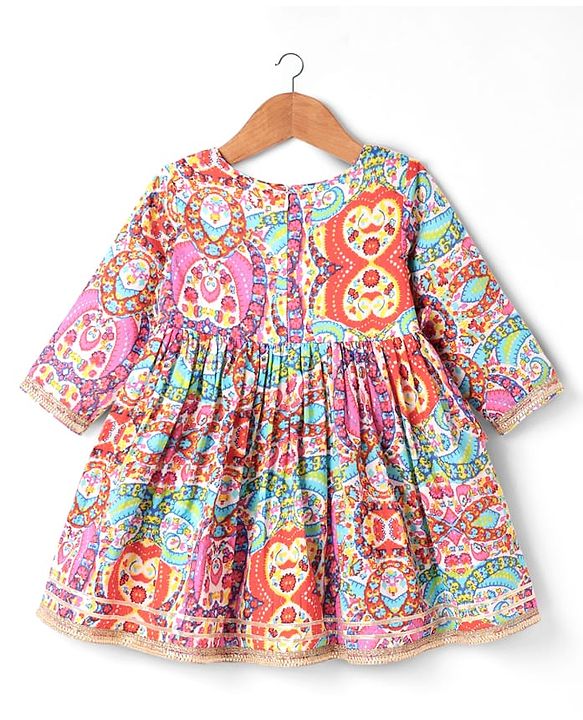 Babyhug Cotton Woven Three Fourth Sleeves Kurta Gharara Set with Floral Print - Pink Yellow & Red