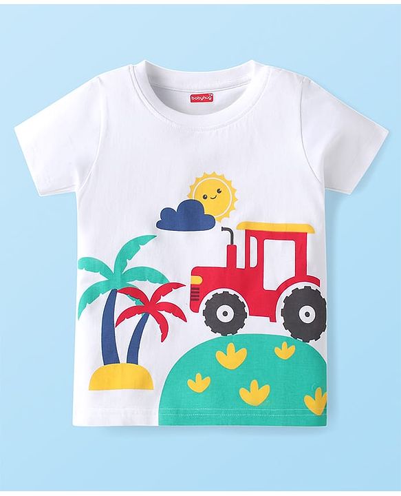 Babyhug Cotton Knit Hlf Sleeves T-Shirt with Tropical Theme Print - White