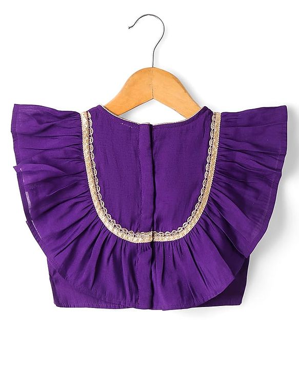 Babyhug Woven Short Sleeves Brocade Pattu Pavada Lehenga Choli & Dupatta Set with Floral Embroidery - Purple & Beige