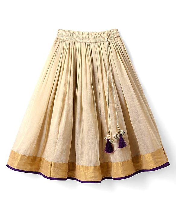 Babyhug Woven Short Sleeves Brocade Pattu Pavada Lehenga Choli & Dupatta Set with Floral Embroidery - Purple & Beige