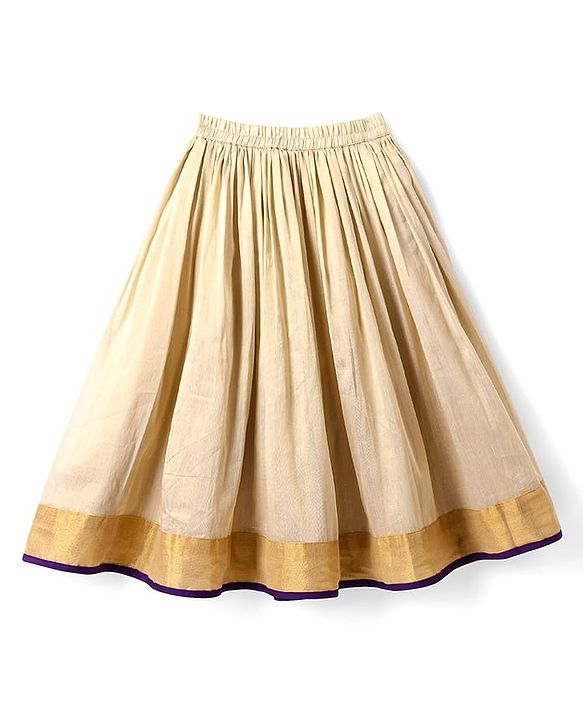 Babyhug Woven Short Sleeves Brocade Pattu Pavada Lehenga Choli & Dupatta Set with Floral Embroidery - Purple & Beige