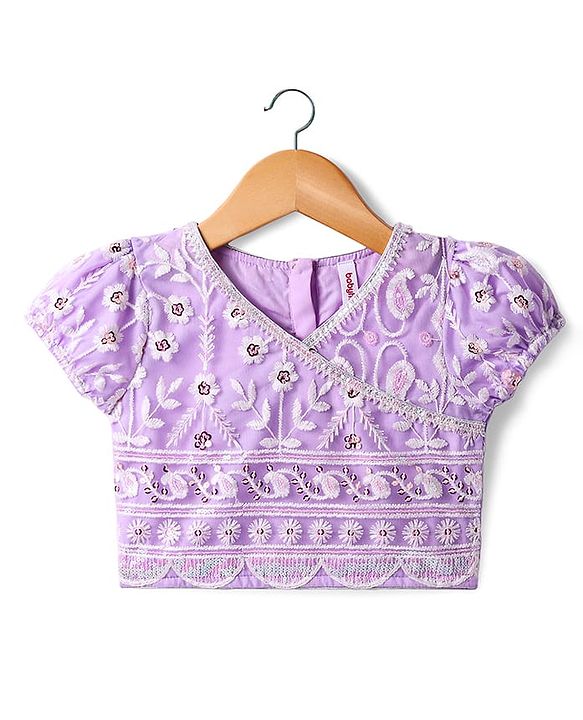 Babyhug Woven Short Sleeves Full Sequinned Detailing  Choli Lehenga & Dupatta Set - Lavender