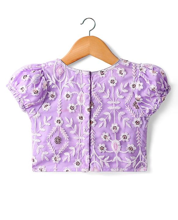 Babyhug Woven Short Sleeves Full Sequinned Detailing  Choli Lehenga & Dupatta Set - Lavender