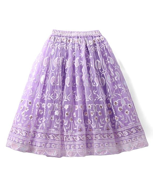 Babyhug Woven Short Sleeves Full Sequinned Detailing  Choli Lehenga & Dupatta Set - Lavender
