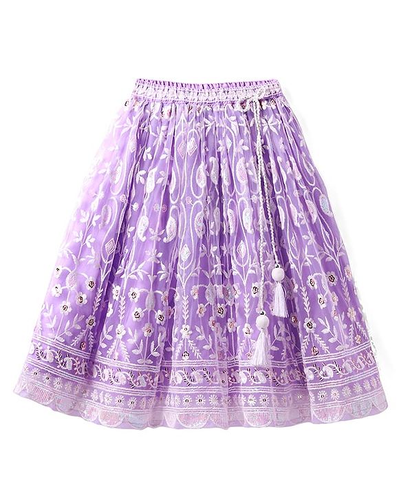 Babyhug Woven Short Sleeves Full Sequinned Detailing  Choli Lehenga & Dupatta Set - Lavender