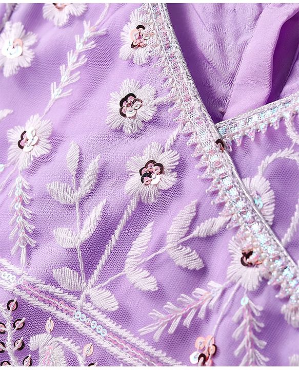 Babyhug Woven Short Sleeves Full Sequinned Detailing  Choli Lehenga & Dupatta Set - Lavender