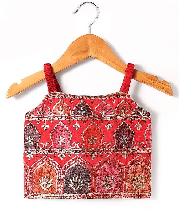 Babyhug Woven Sleeveless Choli  Lehenga and Dupatta Set with Embroidery & Sequin Design - Red
