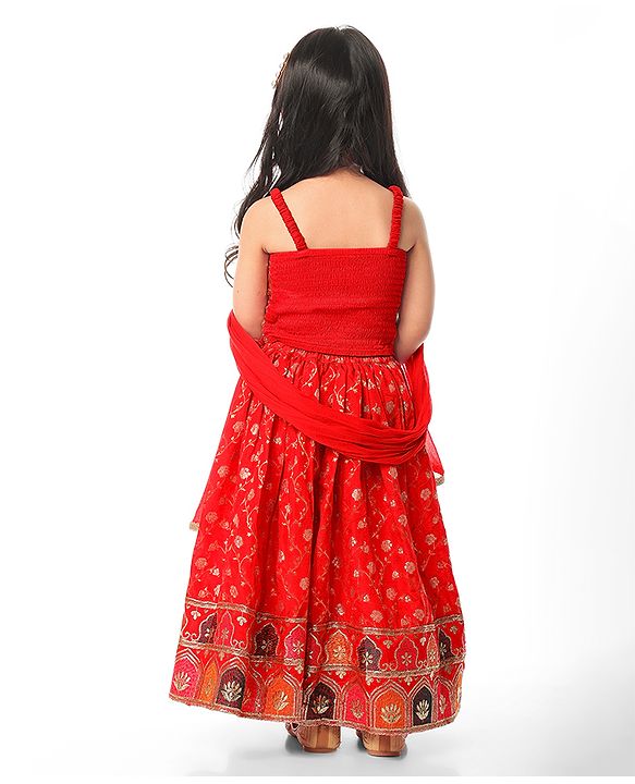 Babyhug Woven Sleeveless Choli  Lehenga and Dupatta Set with Embroidery & Sequin Design - Red