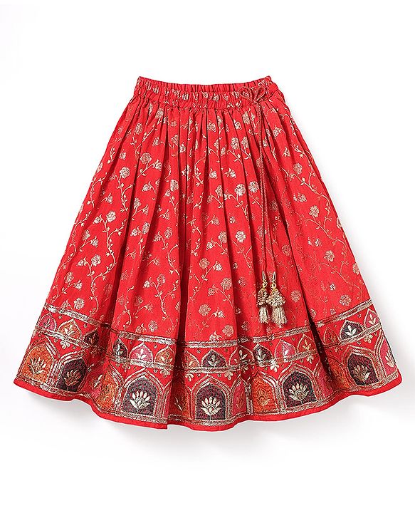 Babyhug Woven Sleeveless Choli  Lehenga and Dupatta Set with Embroidery & Sequin Design - Red