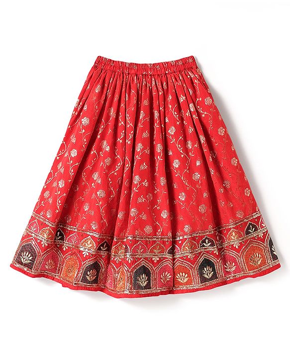 Babyhug Woven Sleeveless Choli  Lehenga and Dupatta Set with Embroidery & Sequin Design - Red