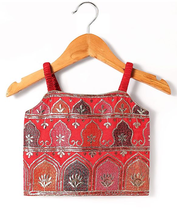 Babyhug Woven Sleeveless Choli  Lehenga and Dupatta Set with Embroidery & Sequin Design - Red