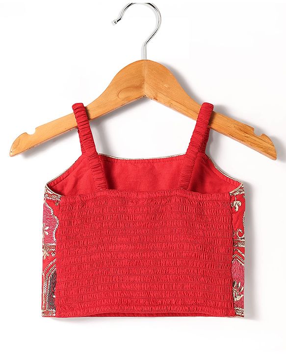 Babyhug Woven Sleeveless Choli  Lehenga and Dupatta Set with Embroidery & Sequin Design - Red