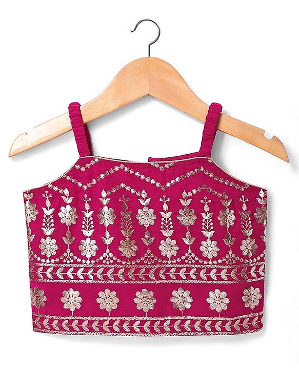 Babyhug Sleeveless Floral Sequenced Embroidered Choli Lehenga & Dupatta Set with Tassel Detailing - Dark Pink