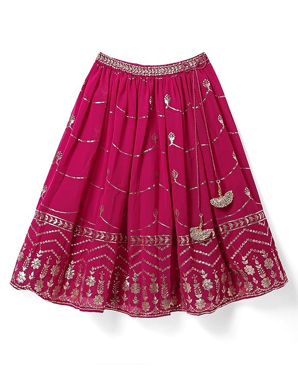 Babyhug Sleeveless Floral Sequenced Embroidered Choli Lehenga & Dupatta Set with Tassel Detailing - Dark Pink
