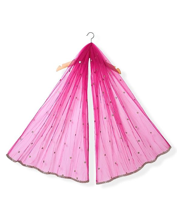 Babyhug Sleeveless Floral Sequenced Embroidered Choli Lehenga & Dupatta Set with Tassel Detailing - Dark Pink