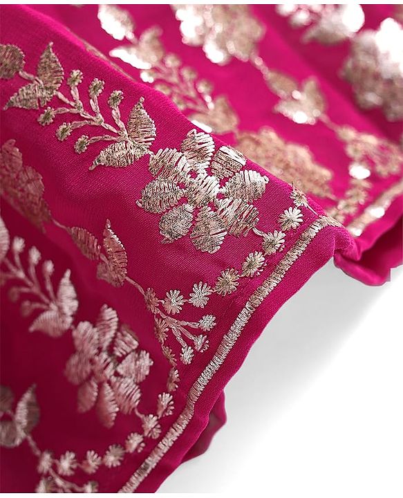 Babyhug Sleeveless Floral Sequenced Embroidered Choli Lehenga & Dupatta Set with Tassel Detailing - Dark Pink