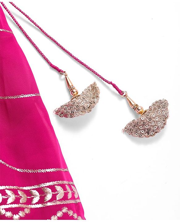 Babyhug Sleeveless Floral Sequenced Embroidered Choli Lehenga & Dupatta Set with Tassel Detailing - Dark Pink