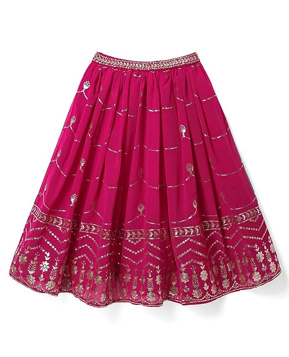 Babyhug Sleeveless Floral Sequenced Embroidered Choli Lehenga & Dupatta Set with Tassel Detailing - Dark Pink