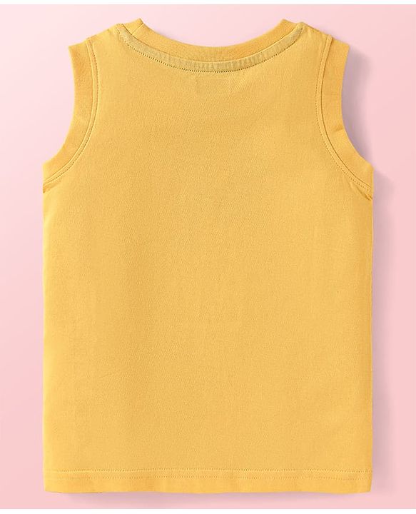 Babyhug Cotton Knit Sleeveless Tank T-Shirts with Beach Theme Print Pack of 3 - Yellow Grey & Blue