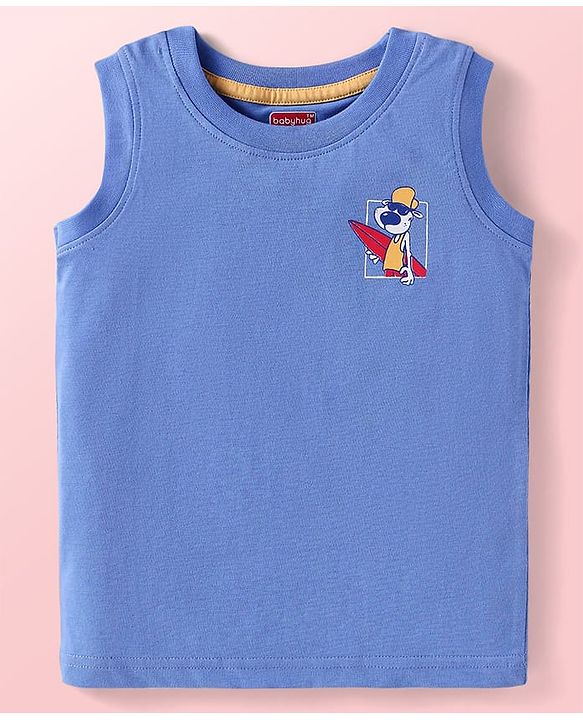 Babyhug Cotton Knit Sleeveless Tank T-Shirts with Beach Theme Print Pack of 3 - Yellow Grey & Blue