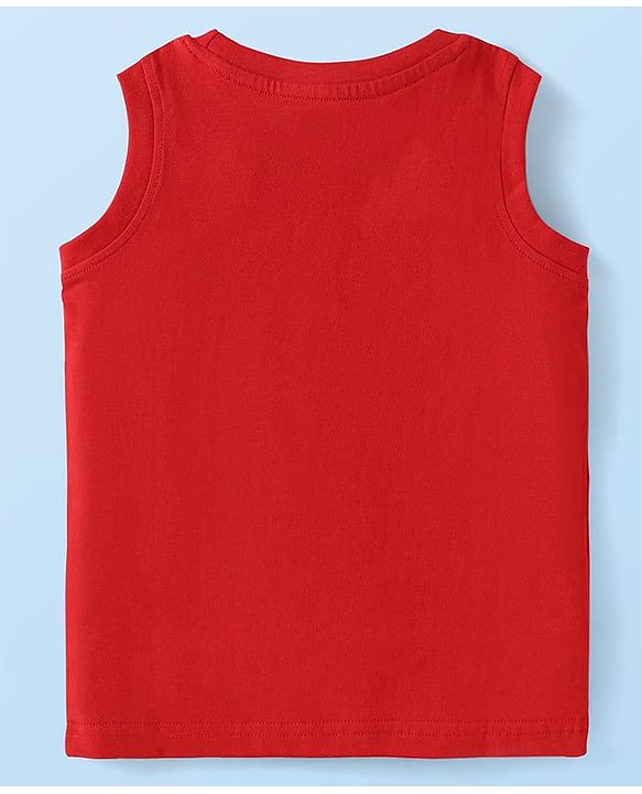 Babyhug Cotton Knit Sleeveless Tank T-Shirts with Beach Theme Print & Stripes Pack of 3 - Yellow Grey & Red