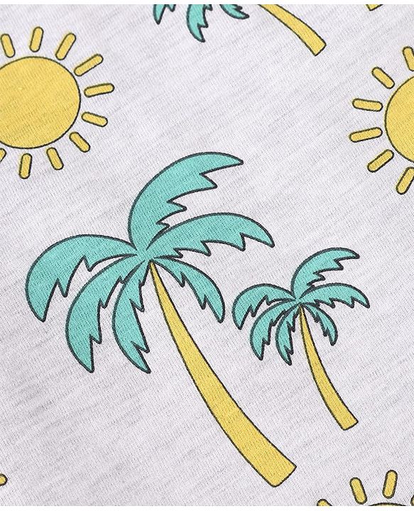 Babyhug Cotton Knit Sleeveless Tank T-Shirts with Beach Theme Print & Stripes Pack of 3 - Yellow Grey & Red