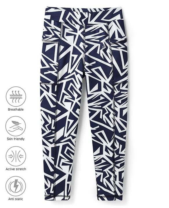 Pine Active Knit Full Length Printed Super Stretch Leggings - Navy Blue