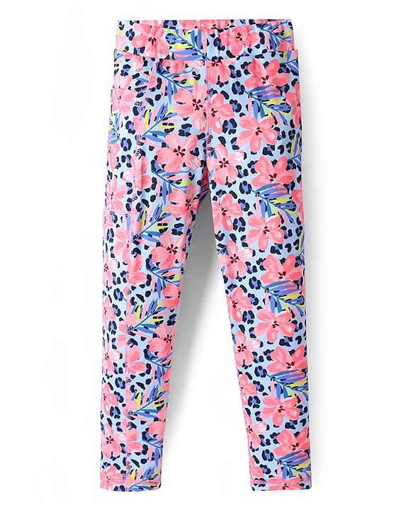 Pine Active Knit Full Length Super Stretch Leggings With Floral Print - Multicolor
